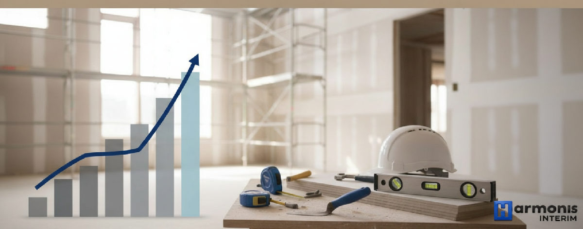 Graphique de productivité d'un chantier avec plaquistes roumains.