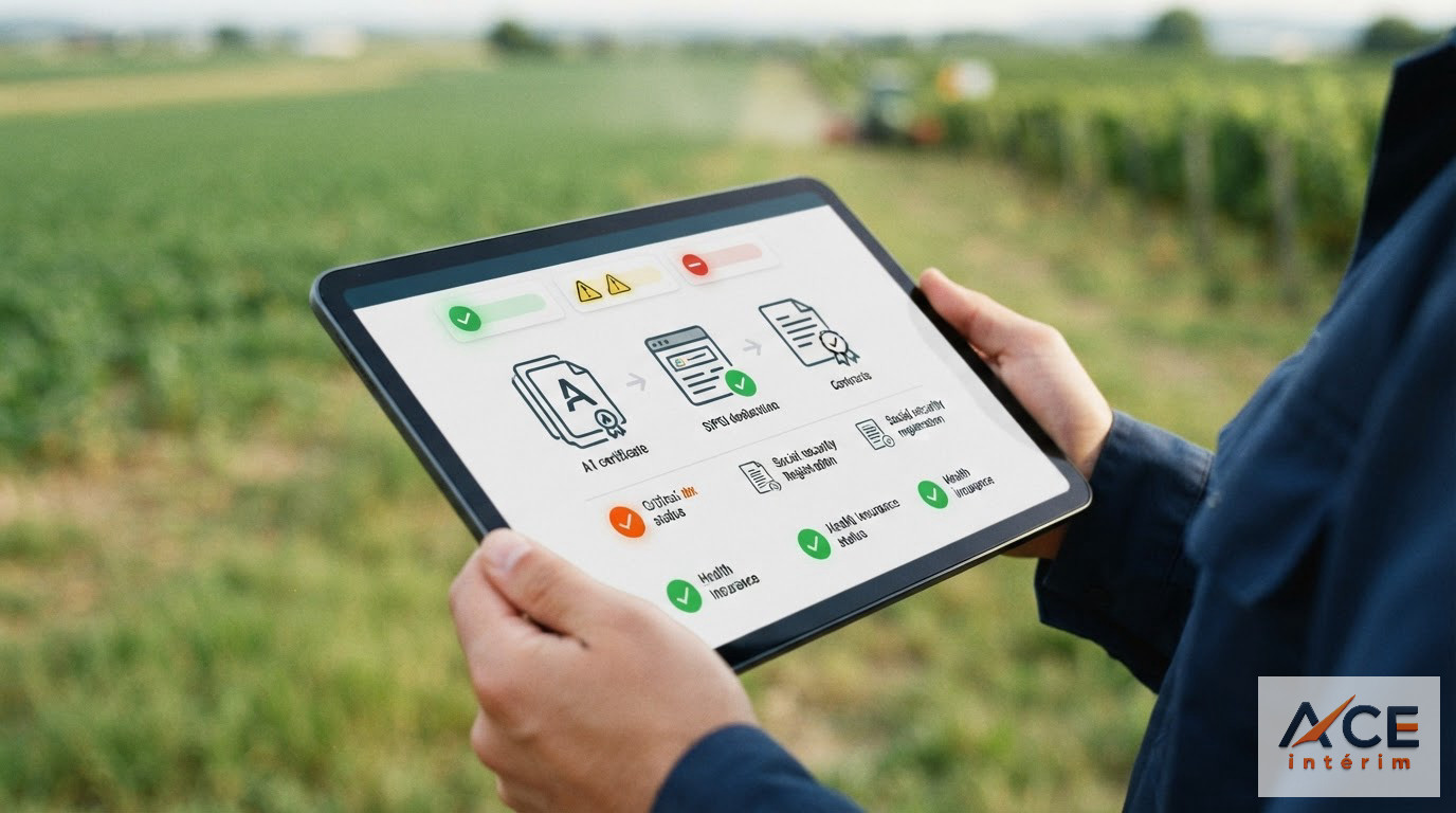Un tableau de bord numérique affichant des documents de détachement agricole.
