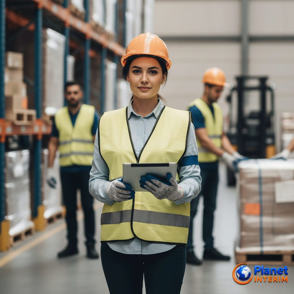 Équipe roumaine en tenue de sécurité logistique.