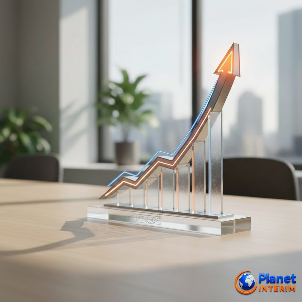 Graphique de productivité ascendante avec intérim international.