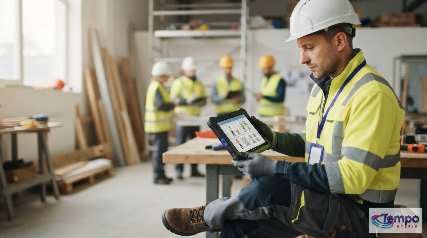 Un ouvrier suit une formation de sécurité sur tablette.