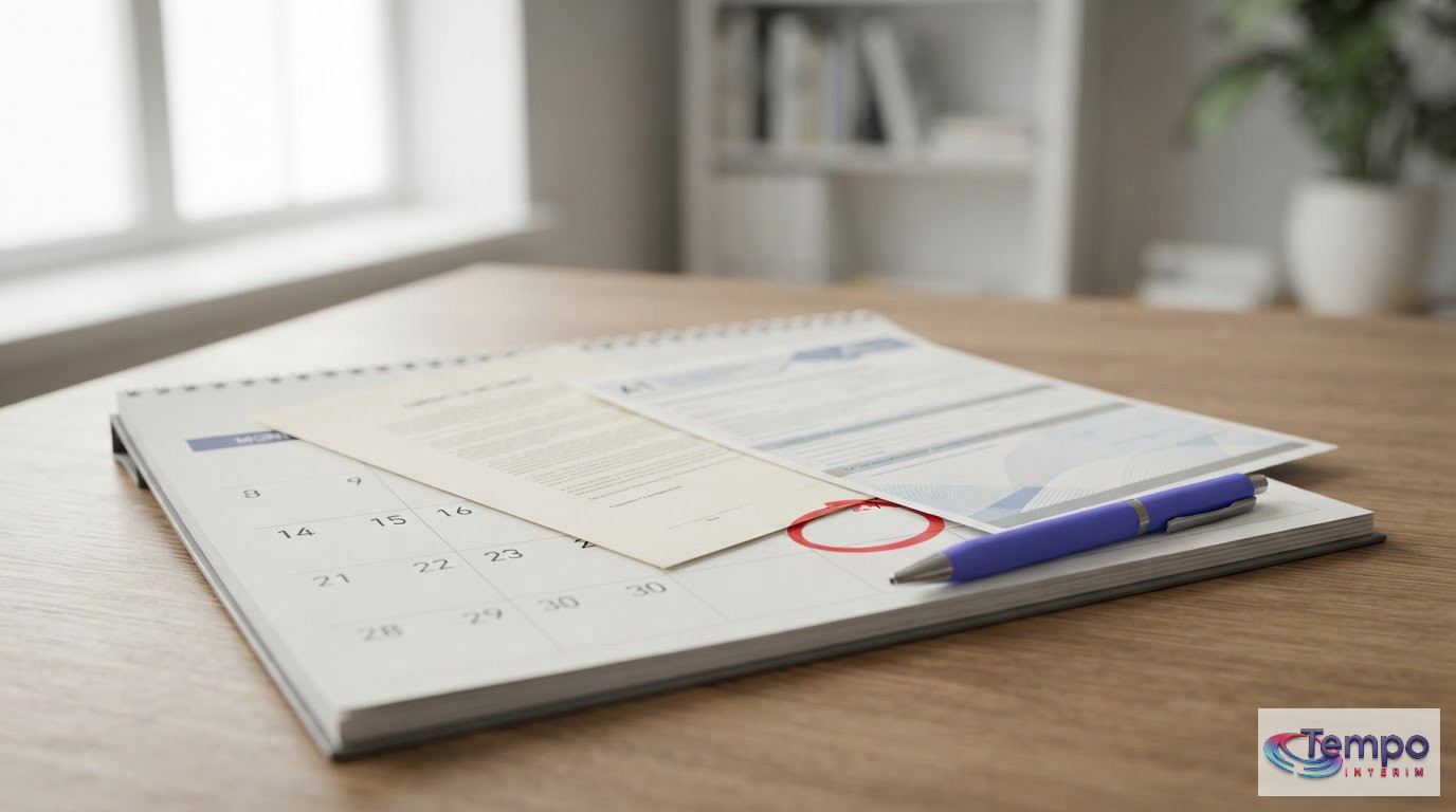 Un calendrier marquant la date d'expiration d'un contrat et formulaire A1.