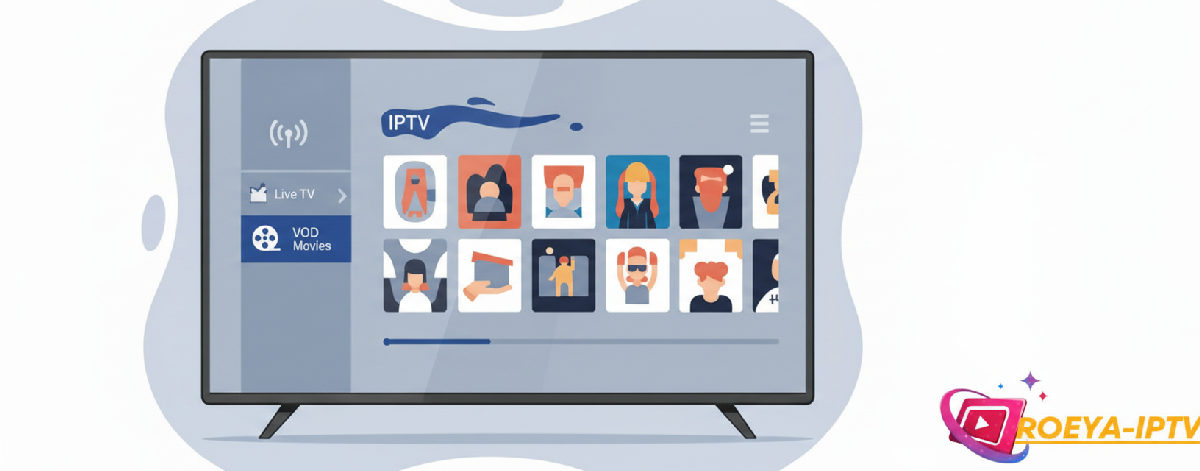 how to watch vod on iptv - Smart TV displaying an IPTV app with VOD options.