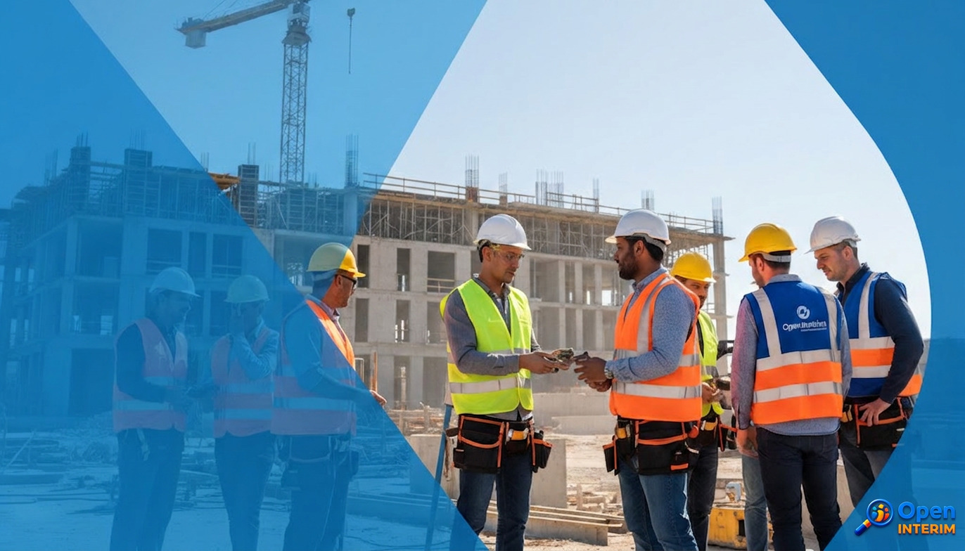 Ouvriers qualifiés coopérant sur un chantier de construction dynamique.