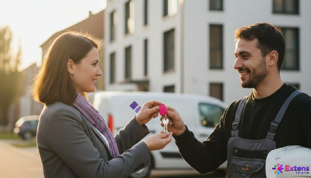 Remise de clés d'un véhicule et d'un logement à un chef d'équipe.