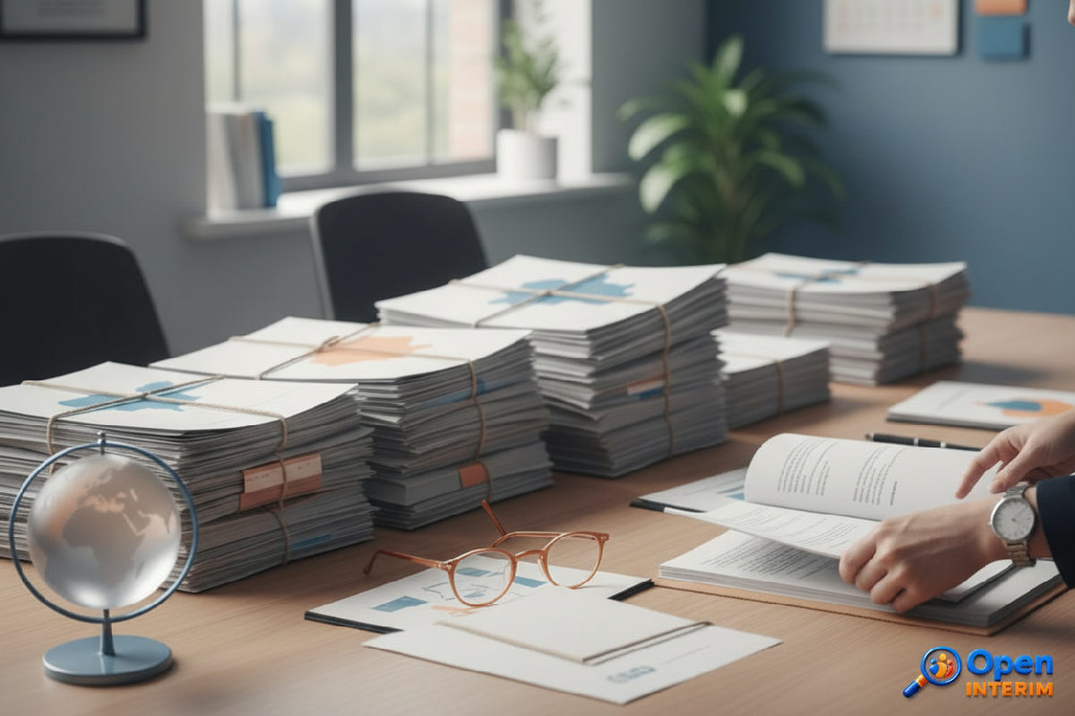 Bureau des ressources humaines gérant des dossiers de travailleurs détachés.