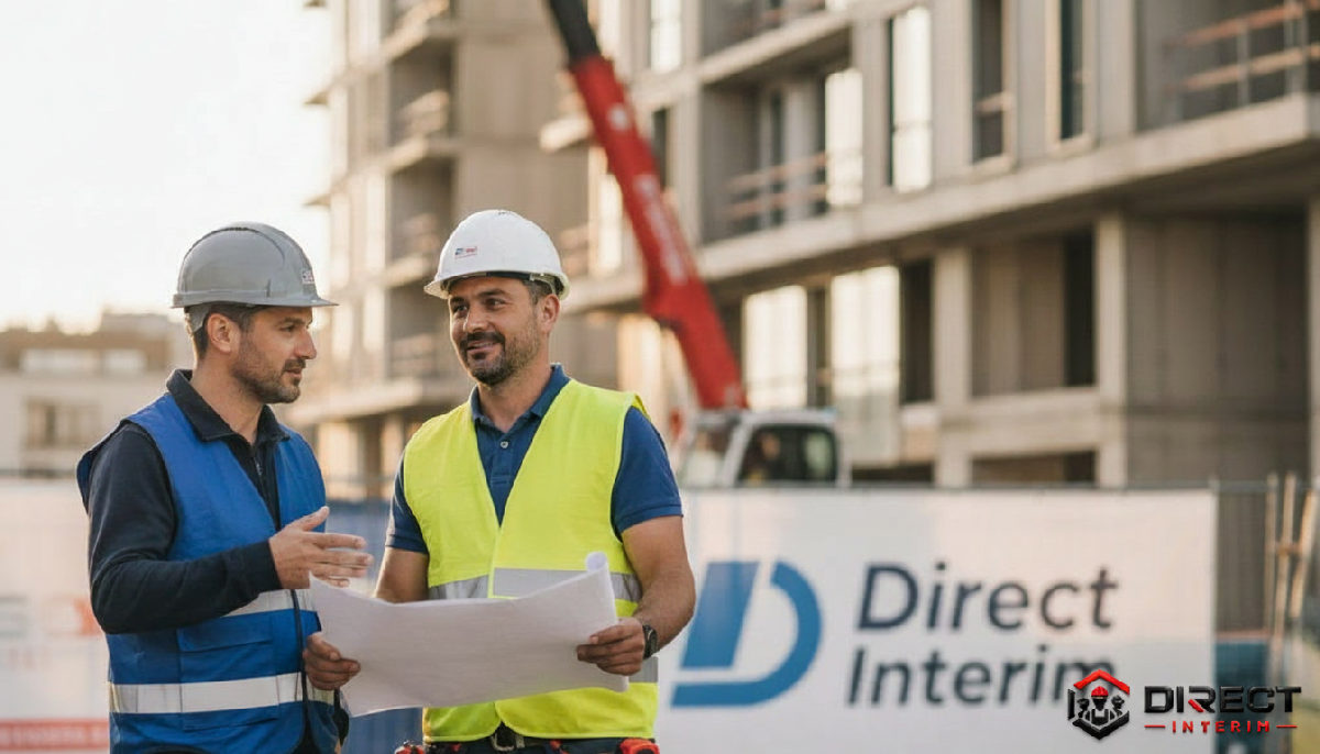 quelle assurance pour intérimaire roumain ? - Chef de chantier et ouvrier roumain sur un site moderne.