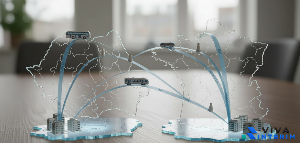 Infographie des flux logistiques pour intérimaires Roumanie-France.