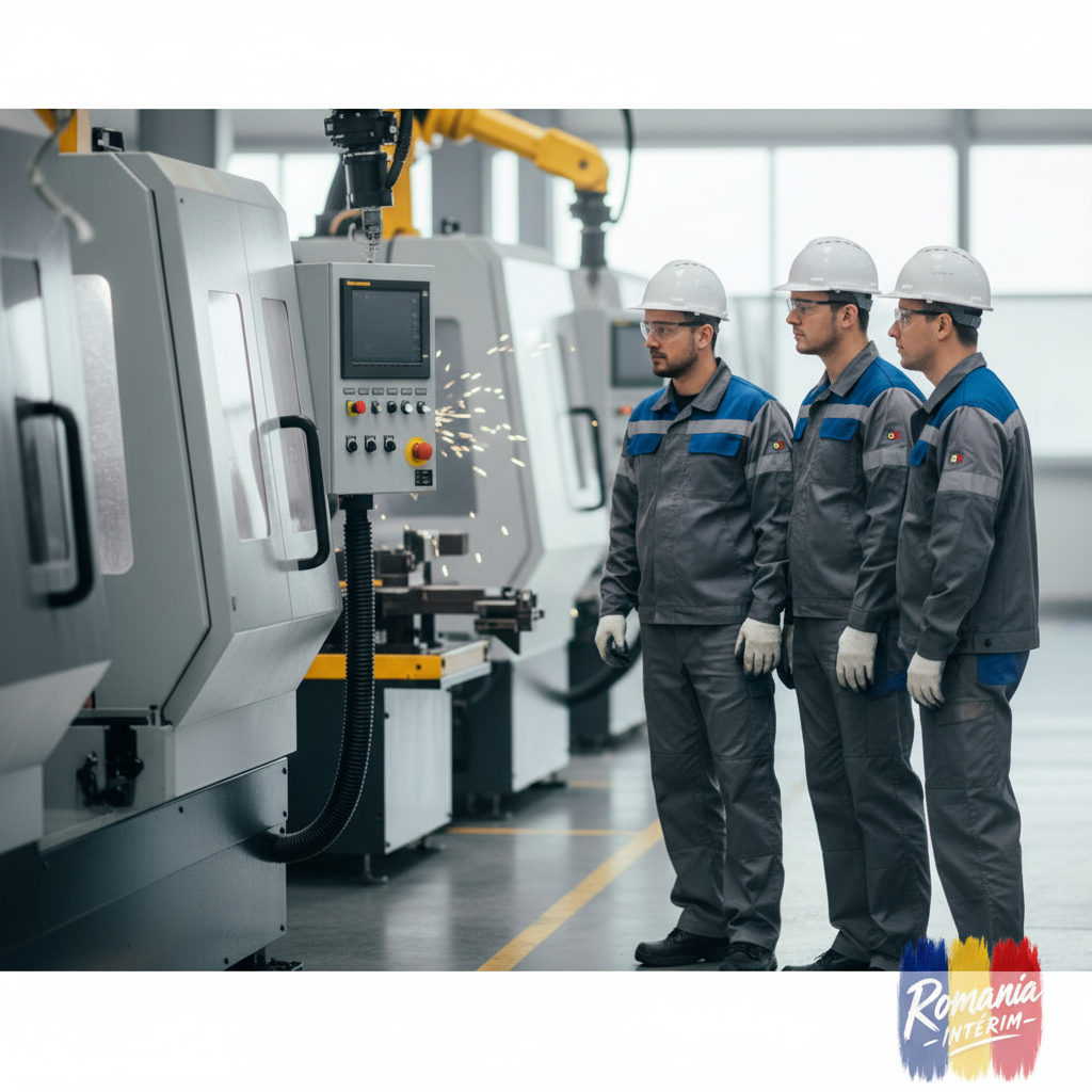 Techniciens roumains dans une usine high-tech en Roumanie.