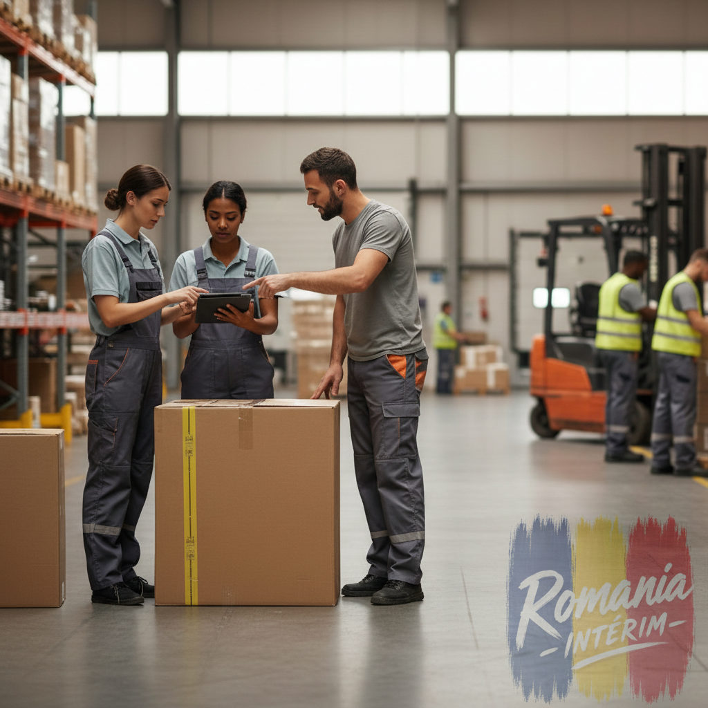 Entrepôt logistique en France avec personnel franco-roumain.