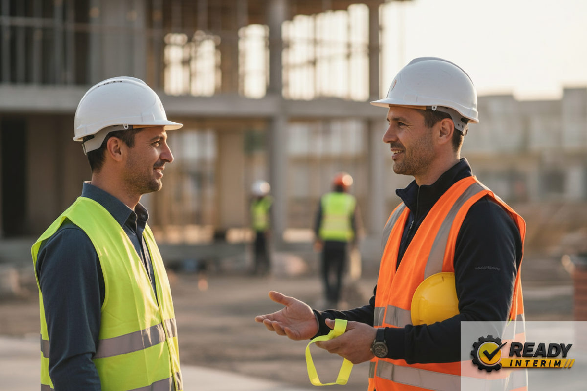 comment réengager intérimaires roumains fin de mission - Un chef de chantier français parle avec un ouvrier roumain.