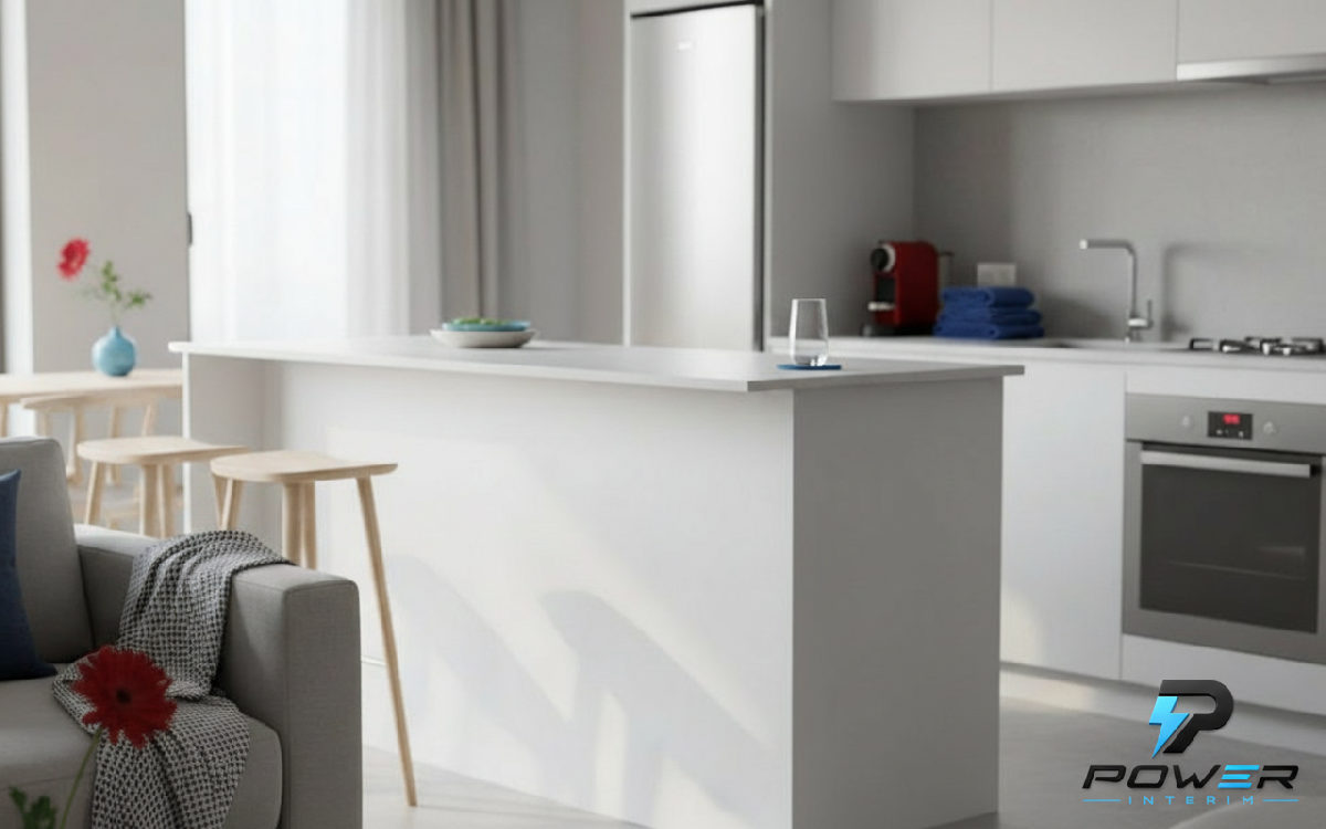 Intérieur d'un appartement moderne pour travailleurs.
