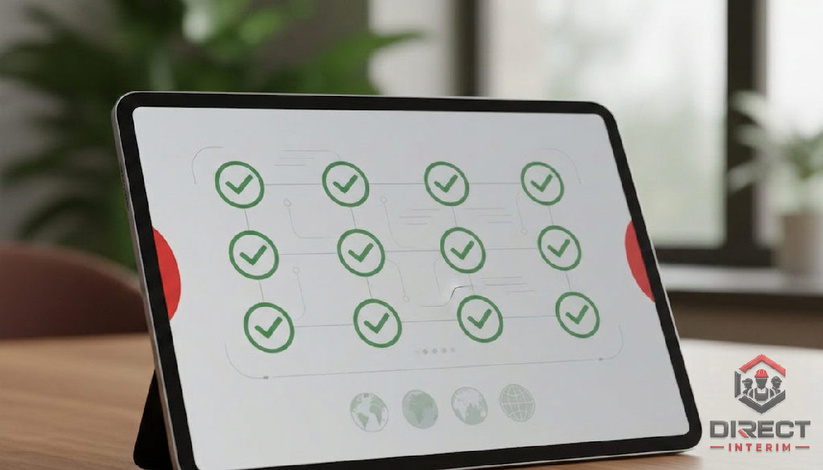 Un écran de tablette affichant un tableau de bord de recrutement simplifié.