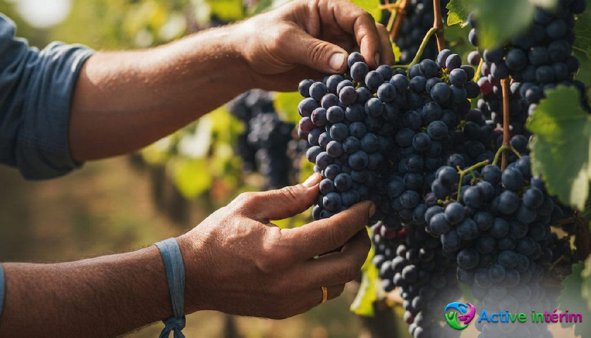 Mains expertes d'un ouvrier roumain sélectionnant des grappes de raisin.