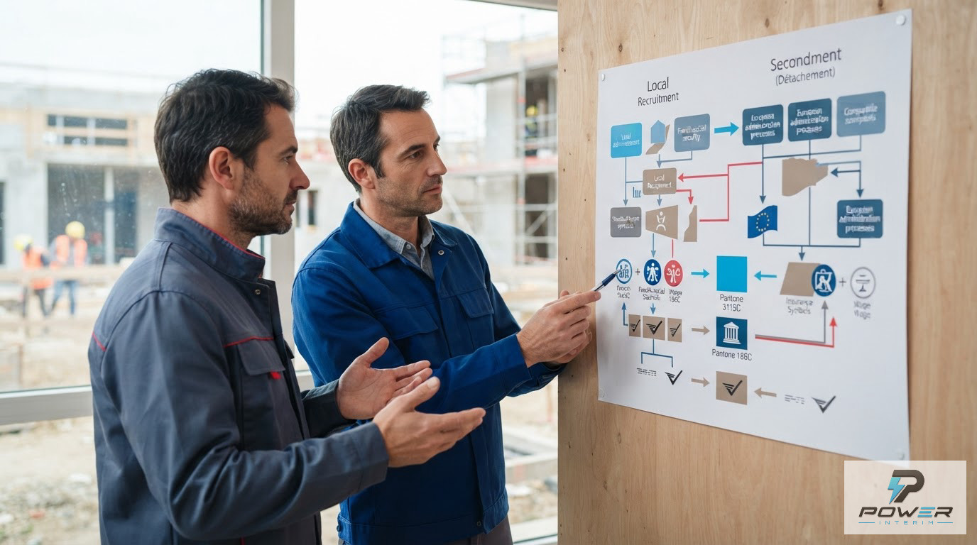 Tableau comparatif des coûts RH entre recrutement local et détachement dans le BTP.