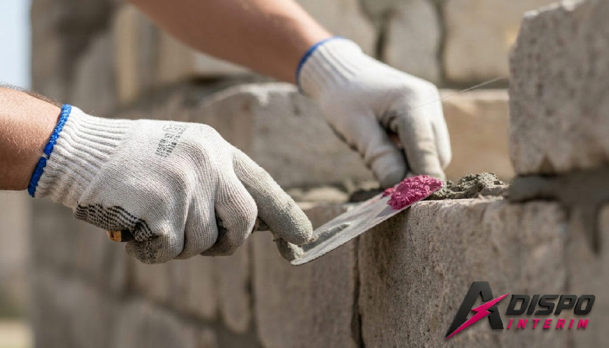 Mains d'un maçon roumain travaillant avec précision.
