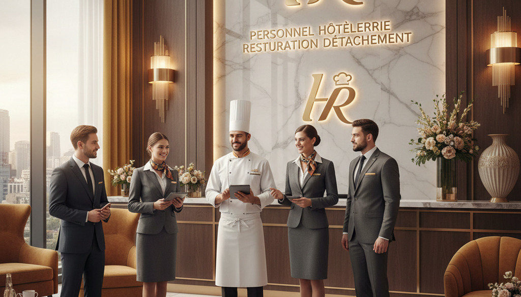 personnel hôtellerie restauration détachement - Équipe de personnel hôtelier de luxe dans un hall d'hôtel.