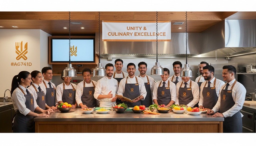 Réunion d'intégration du personnel de cuisine et de salle.