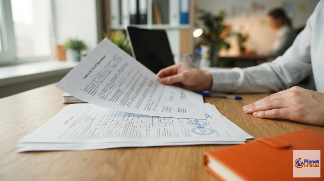 Un formulaire A1 et un contrat de travail international sur un bureau.