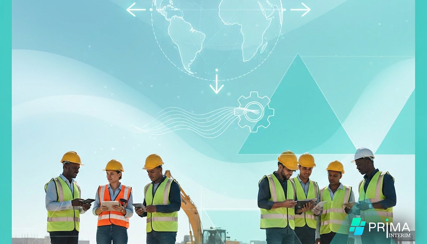 Ouvriers qualifiés sur un chantier, symbole du recrutement international.
