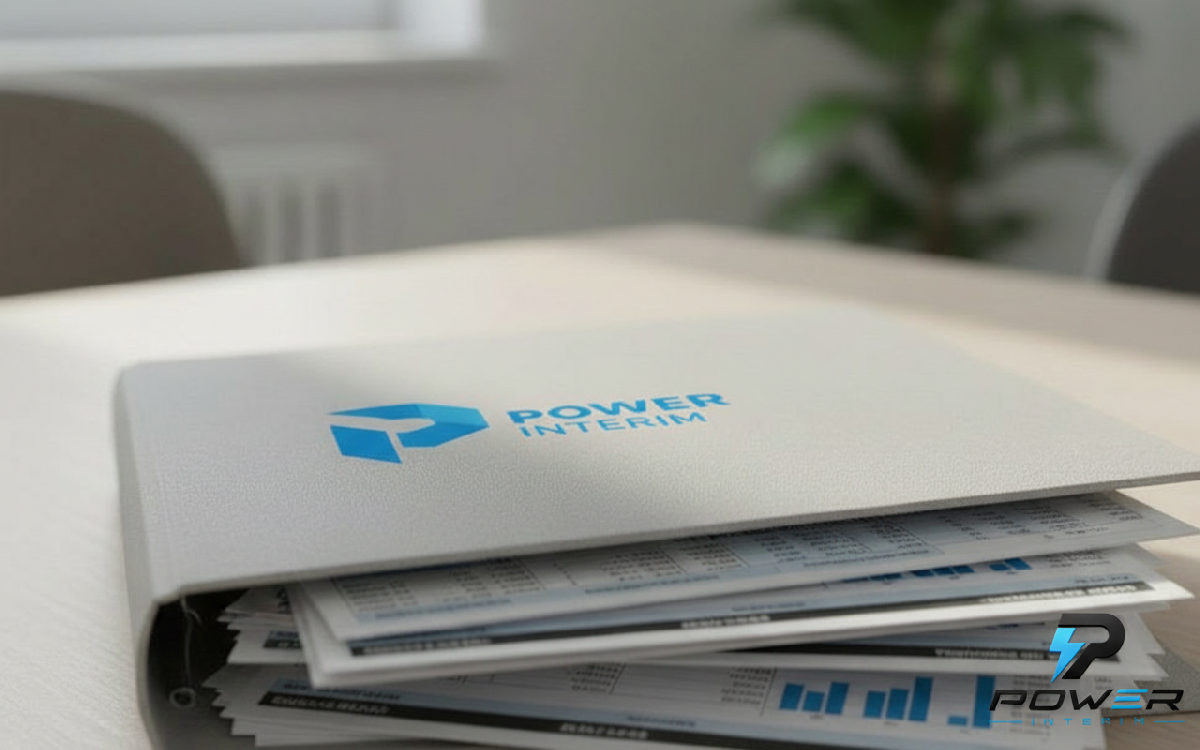Dossier de paie détaillé avec le logo de Power Interim.