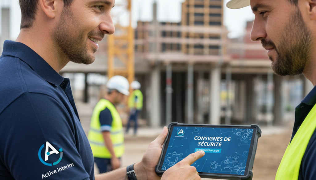 Formation logistique: instructions claires sur tablette pour travailleur.