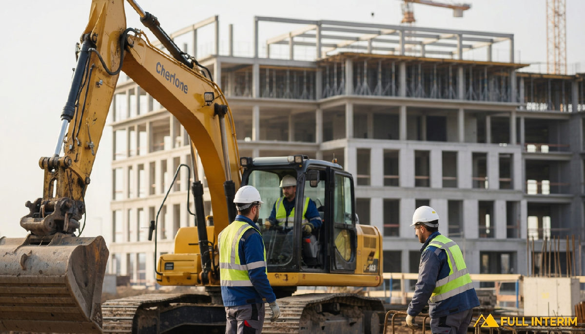 Ouvriers qualifiés du BTP sur un chantier, illustrant le recrutement temporaire France.