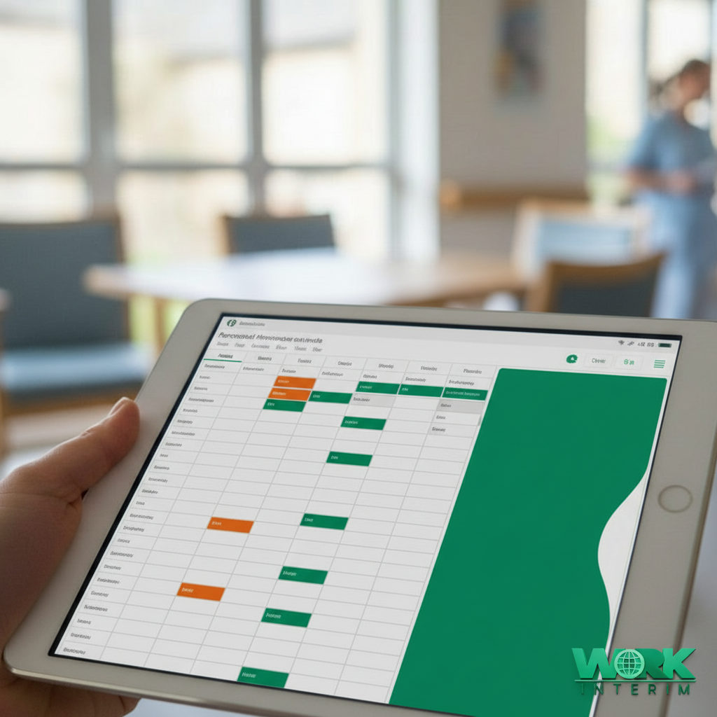 Planning du personnel médical sur tablette numérique.