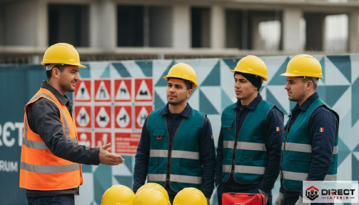 Un manager accueille des ouvriers roumains sur un chantier.