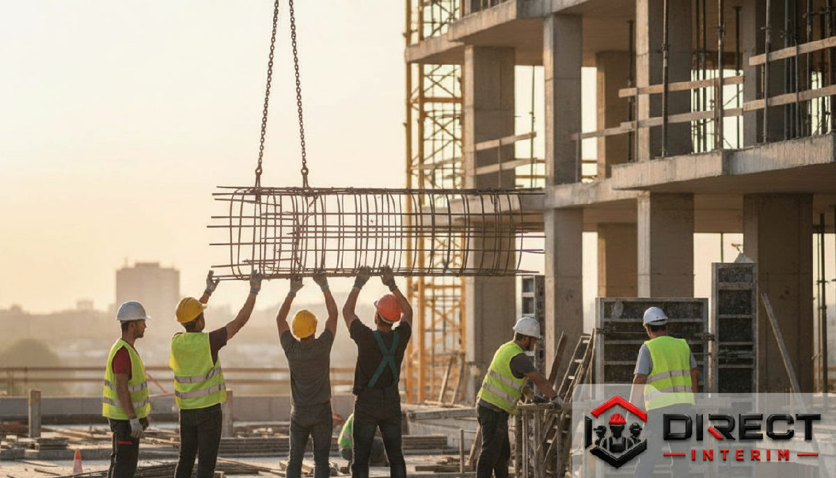 quelle agence intérim roumanie fiable pour btp - Chantier moderne avec ouvriers qualifiés, illustrant l'intérim BTP en Roumanie.