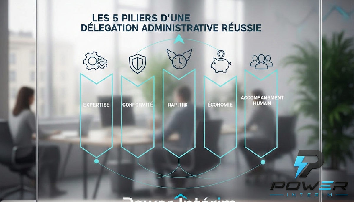Infographie des 5 piliers pour une délégation administrative réussie.