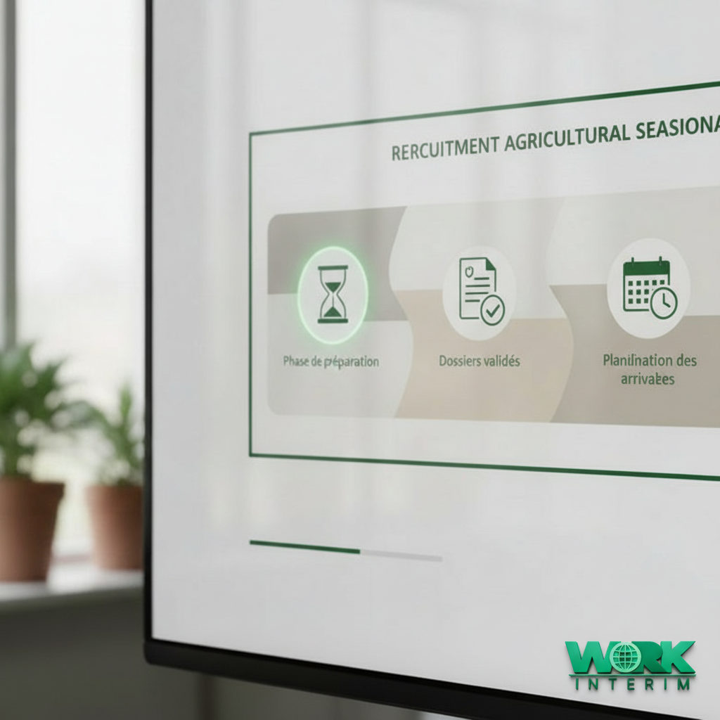 Tableau de bord des étapes administratives de recrutement agricole.