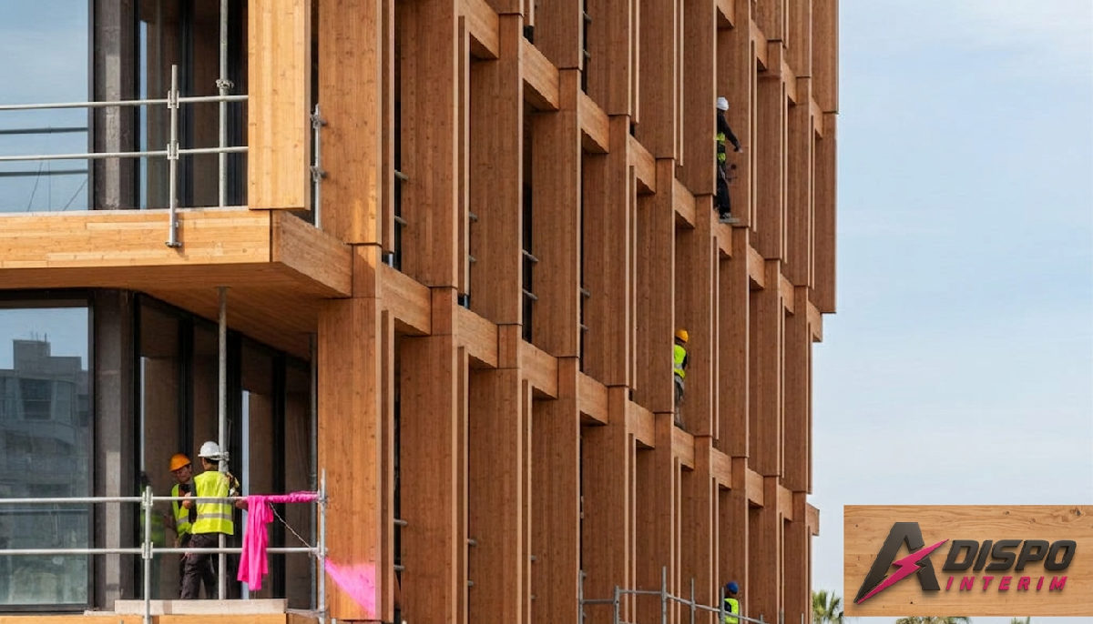 Bâtiment moderne en bois en finition à Nice.