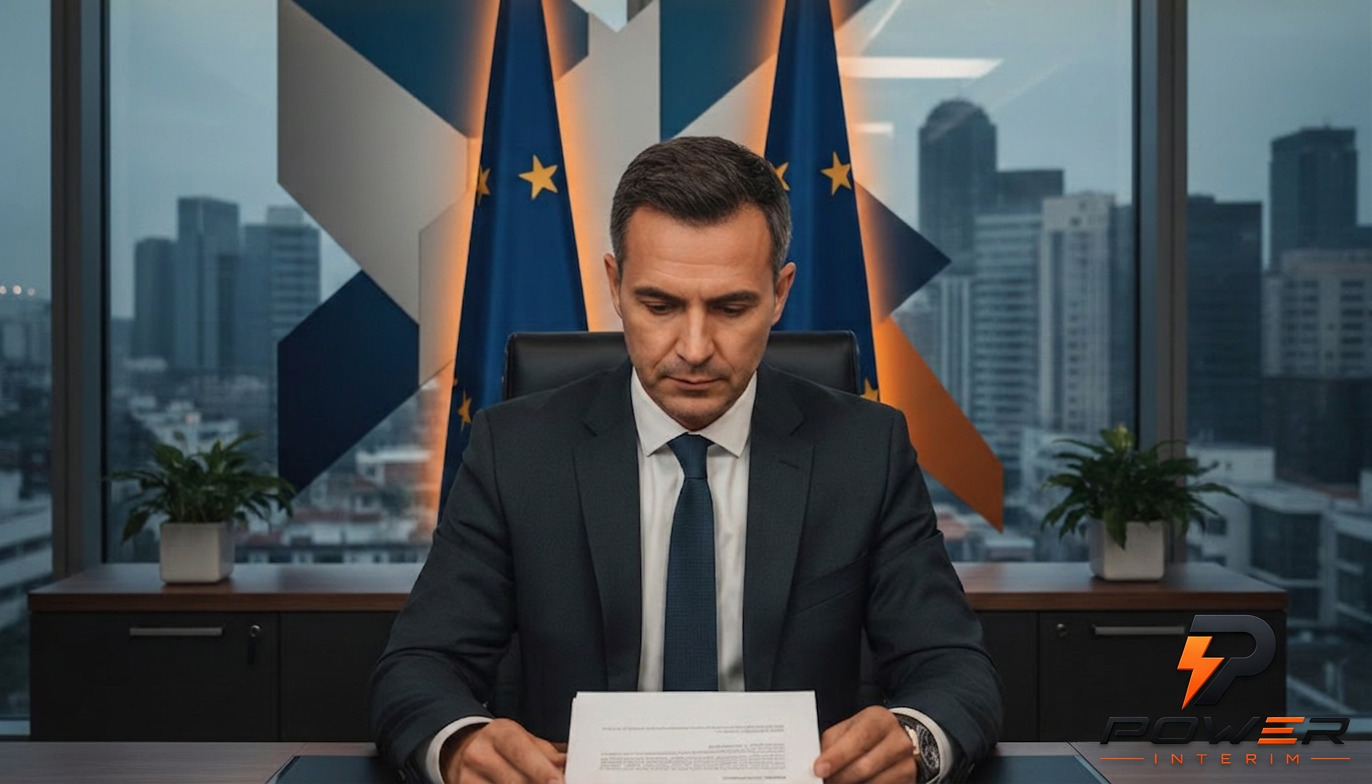 conformité détachement travailleurs européens - Manager consultant des documents de conformité UE avec des drapeaux européens.