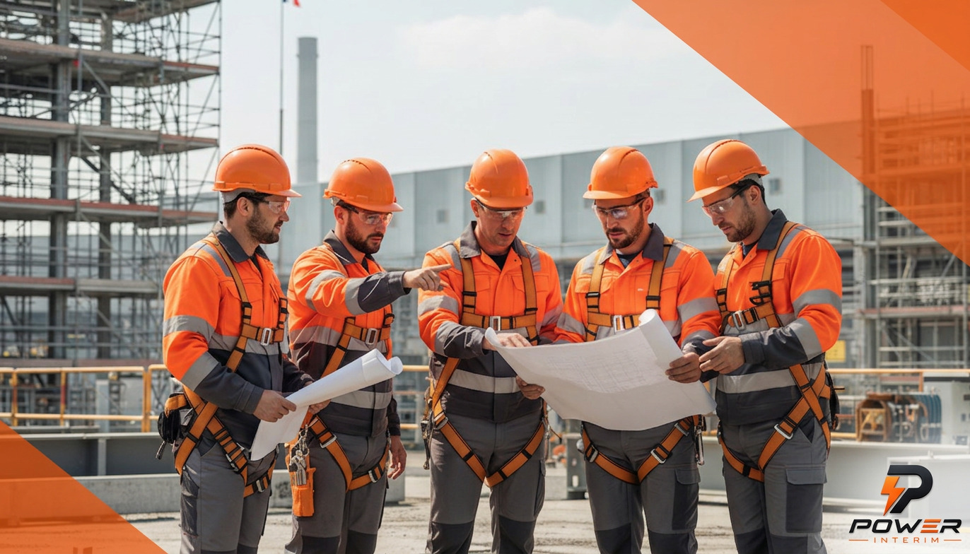 Travailleurs européens qualifiés sur un site industriel en France, conformes aux normes.