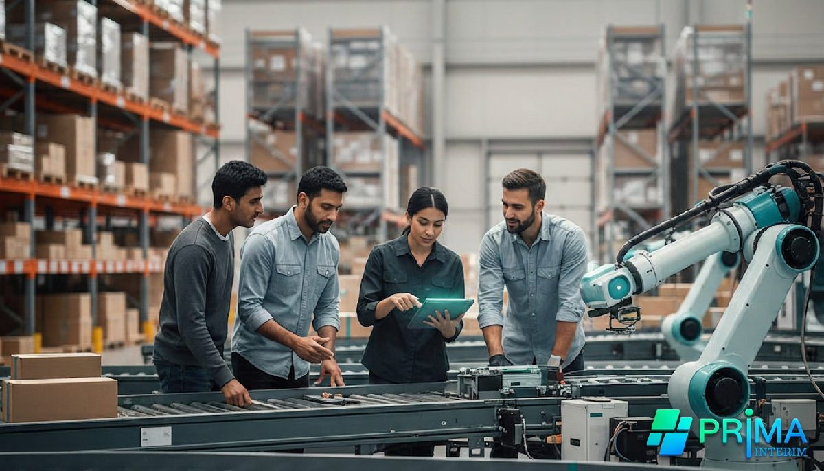 Équipe de logistique dans entrepôt automatisé.