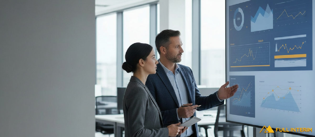 Manager et consultant en recrutement devant un tableau de bord.