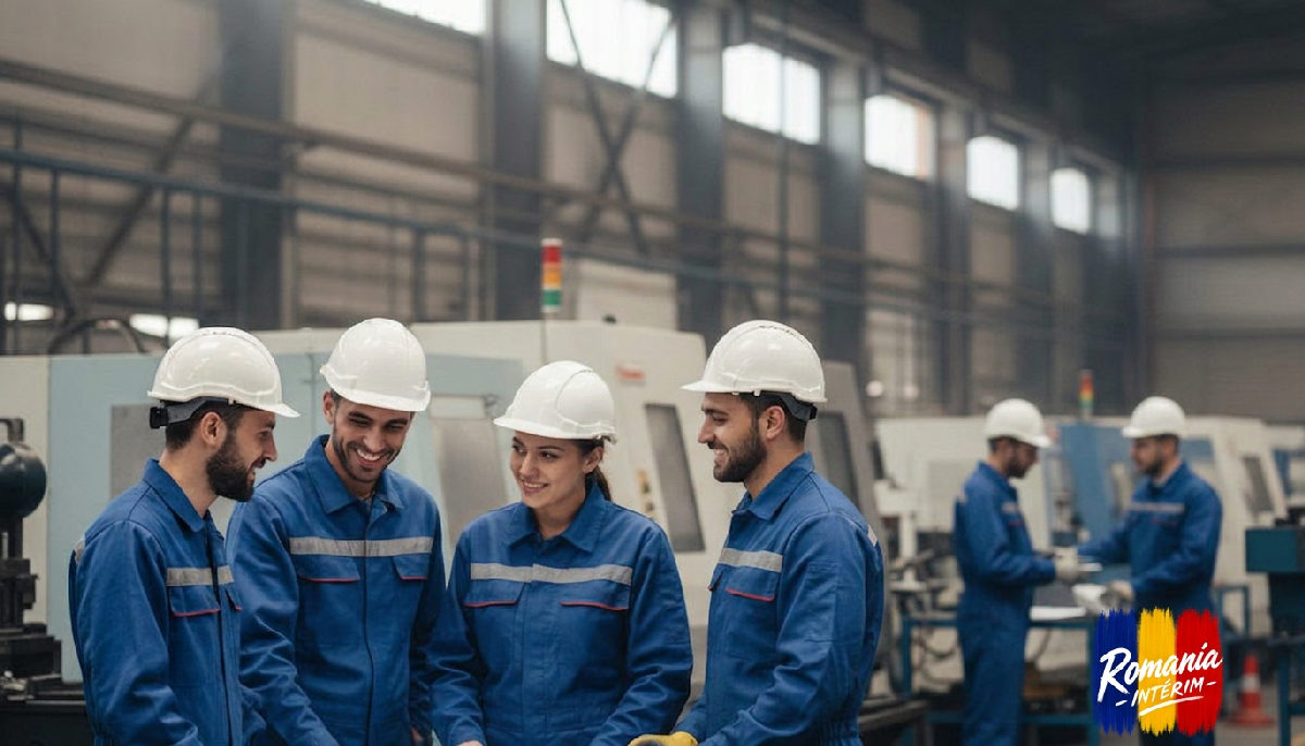 Travailleurs roumains sur un site industriel en France.