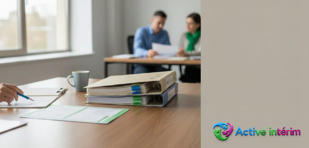 Bureau RH examinant des dossiers de conformité pour travailleurs détachés.