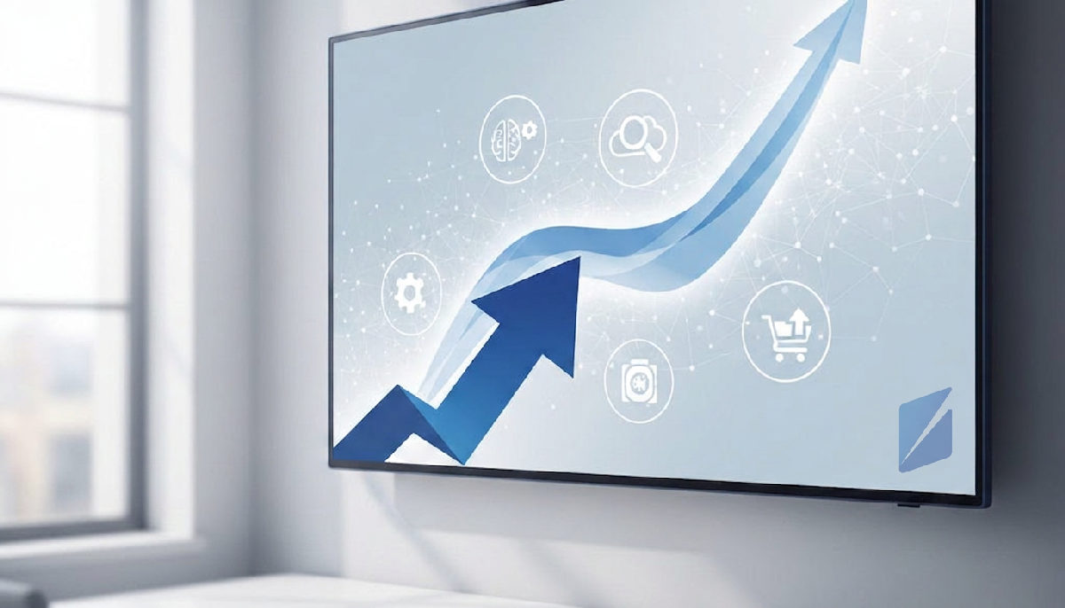 Dashboard shows sales increase, highlighting AI strategy success.