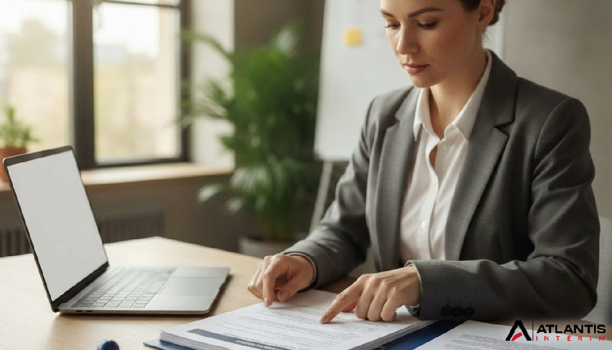 Agent vérifiant un formulaire d'autorisation de travail pour un étranger.