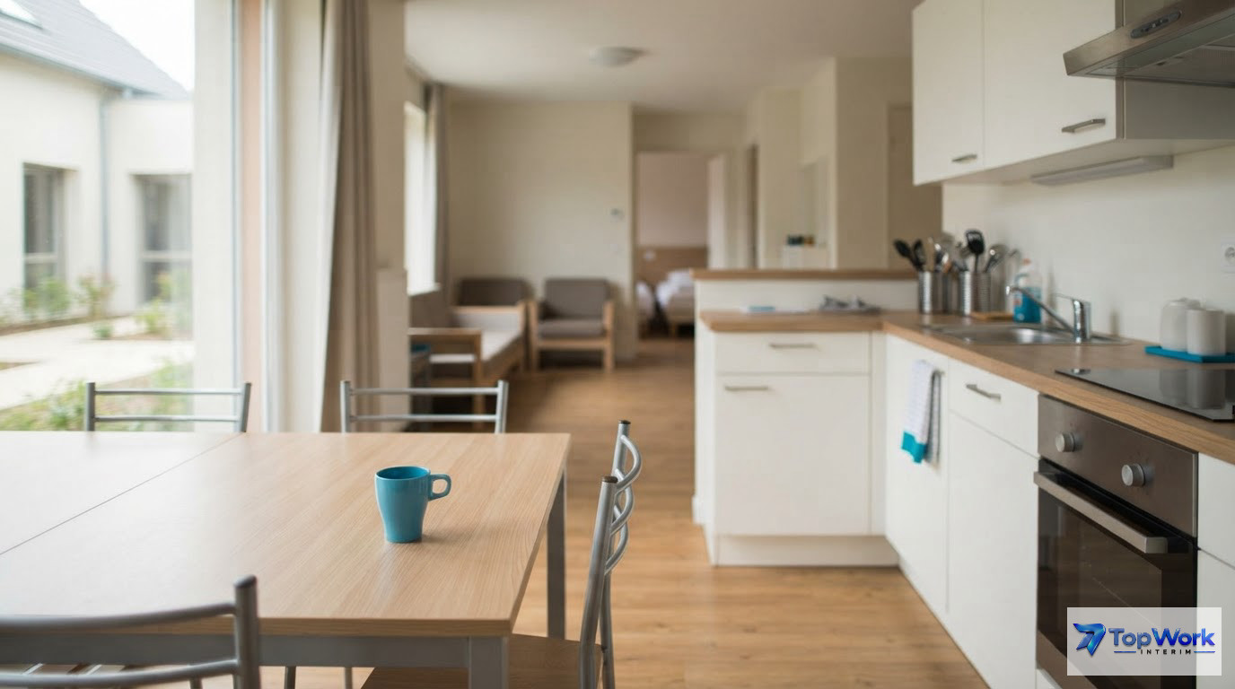 Un logement collectif propre et organisé pour les travailleurs saisonniers.