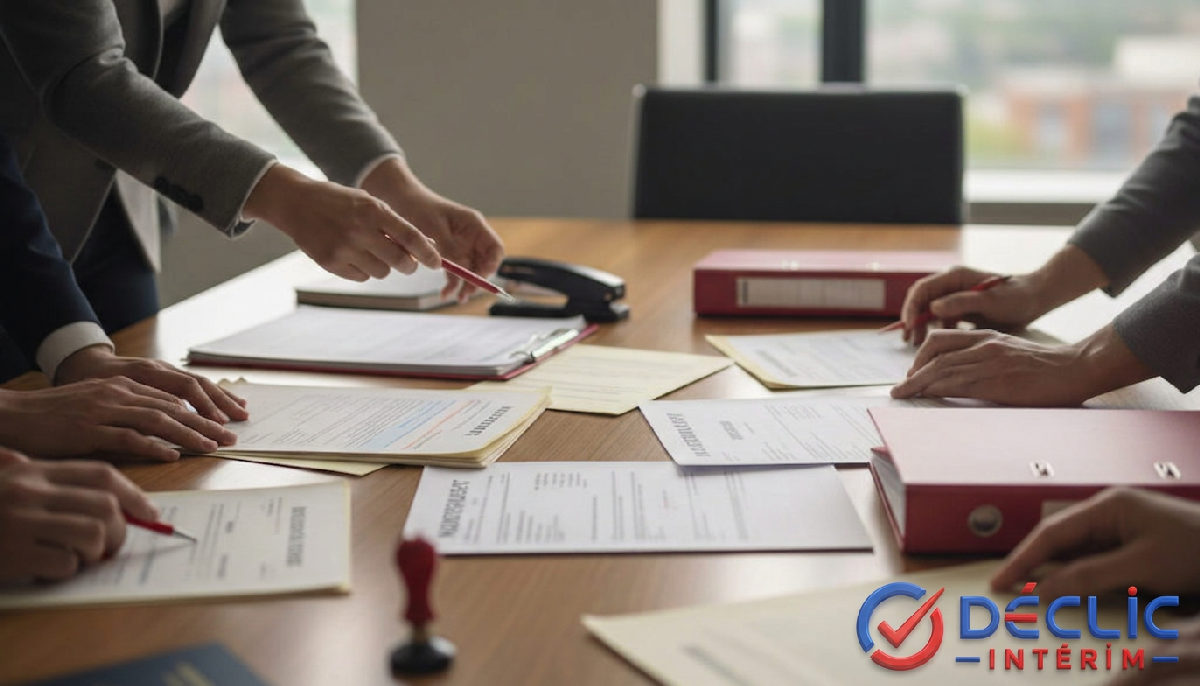 Gestion administrative du recrutement international avec des documents.