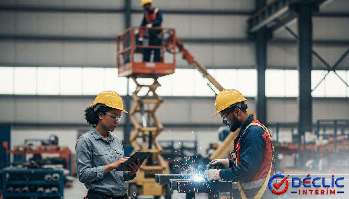 Ouvriers spécialisés en action sur un chantier ou en usine.