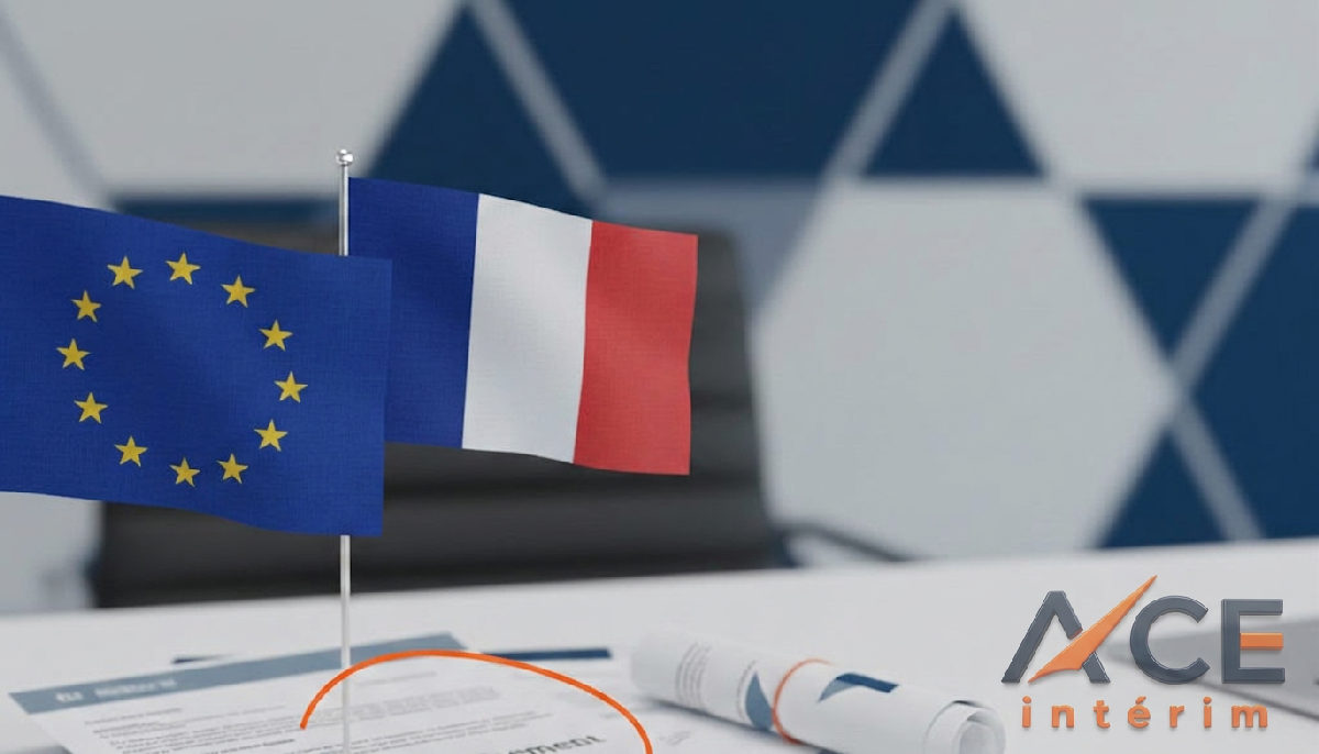 législation détachement travailleurs pièges - Drapeaux UE et France symbolisant la législation sur le détachement.