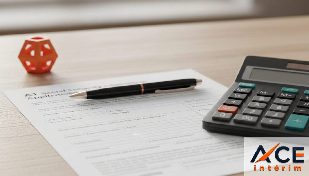 Formulaire A1 de sécurité sociale sur un bureau.