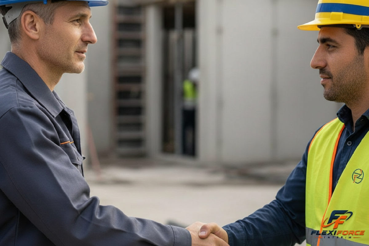 Poignée de main entre un chef de chantier français et un roumain.