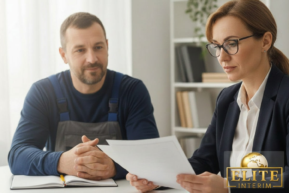 Recruteur vérifiant les qualifications d'un maçon roumain.