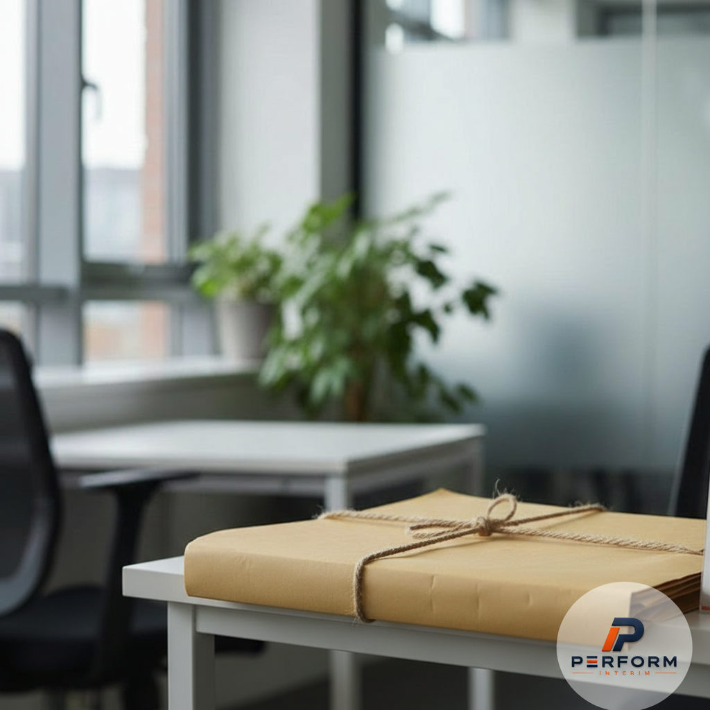 Bureau avec dossiers 'Attention' et avertissement sur durée de contrat.