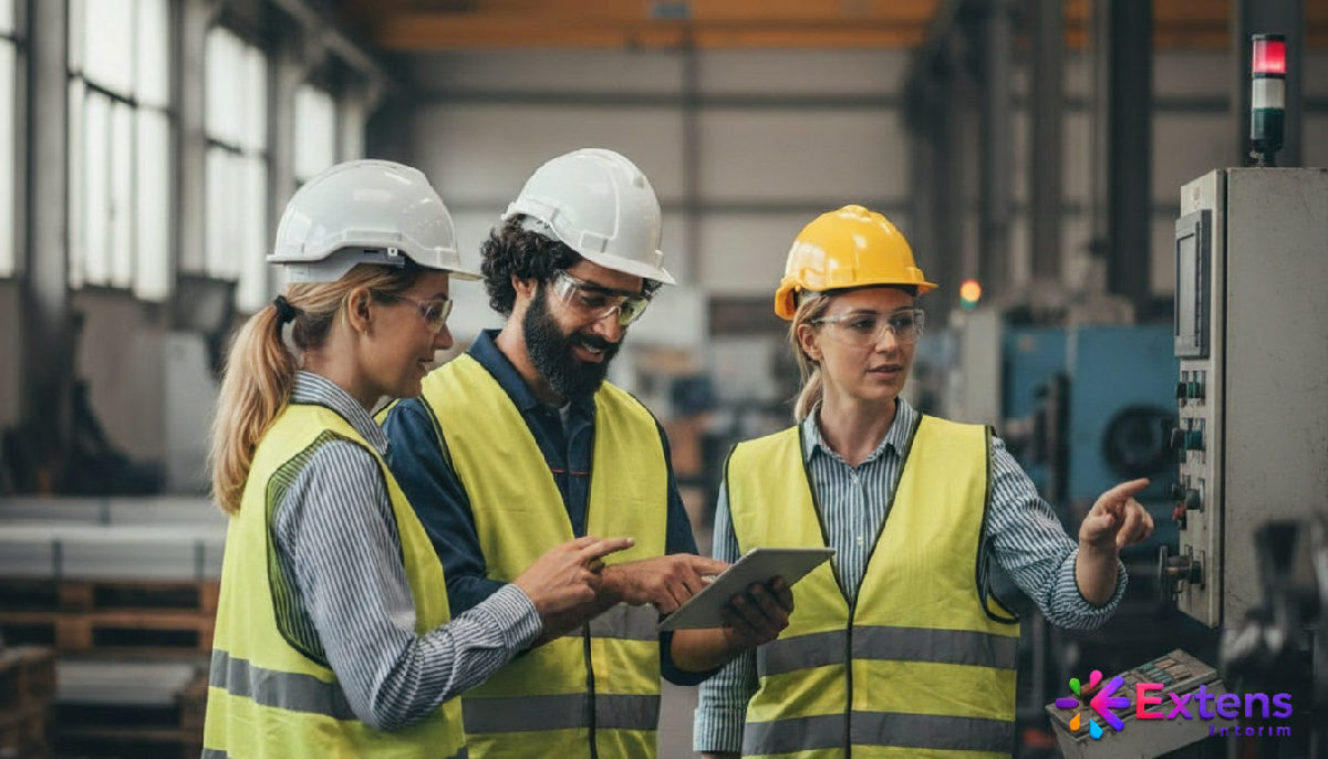 Équipe franco-roumaine travaillant en harmonie sur site industriel.